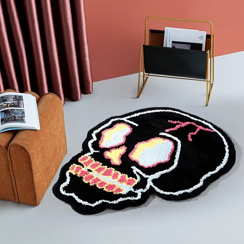 1pc, Fashionable Skull Head Indoor Mat - Absorbent Non-Slip Floor Rug for Living Room and Bedroom - Home Decor Accent Piece