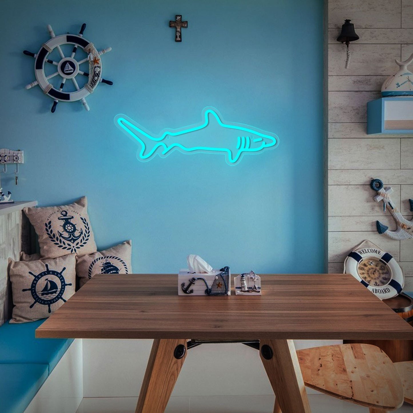 1pc Blue Shark LED Neon Light Sign, With Acrylic Back Panel Neon Sign USB Powered Dimmer Switch, For Home Bedroom Aquarium Zoo Bar Club Pub Party Wall Art Decoration Hanging Light