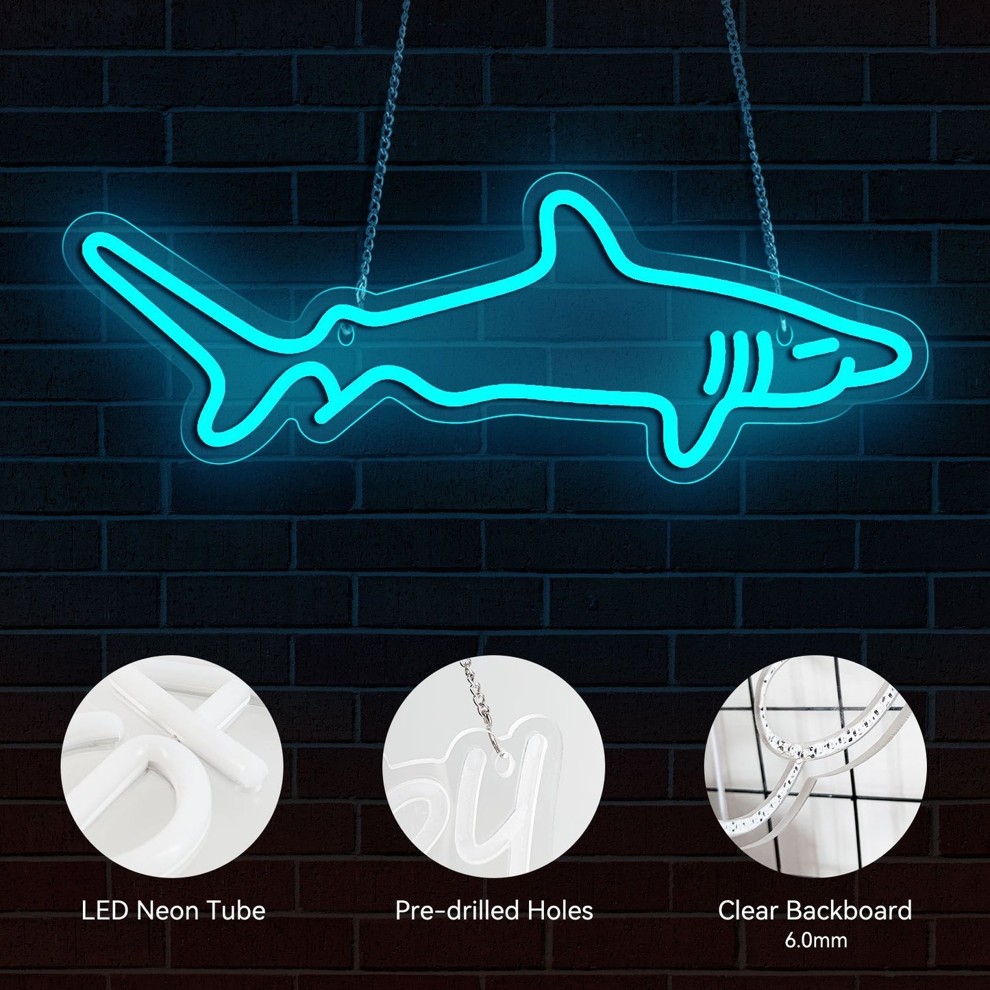 1pc Blue Shark LED Neon Light Sign, With Acrylic Back Panel Neon Sign USB Powered Dimmer Switch, For Home Bedroom Aquarium Zoo Bar Club Pub Party Wall Art Decoration Hanging Light