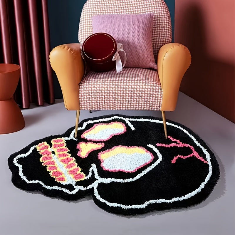 1pc, Fashionable Skull Head Indoor Mat - Absorbent Non-Slip Floor Rug for Living Room and Bedroom - Home Decor Accent Piece