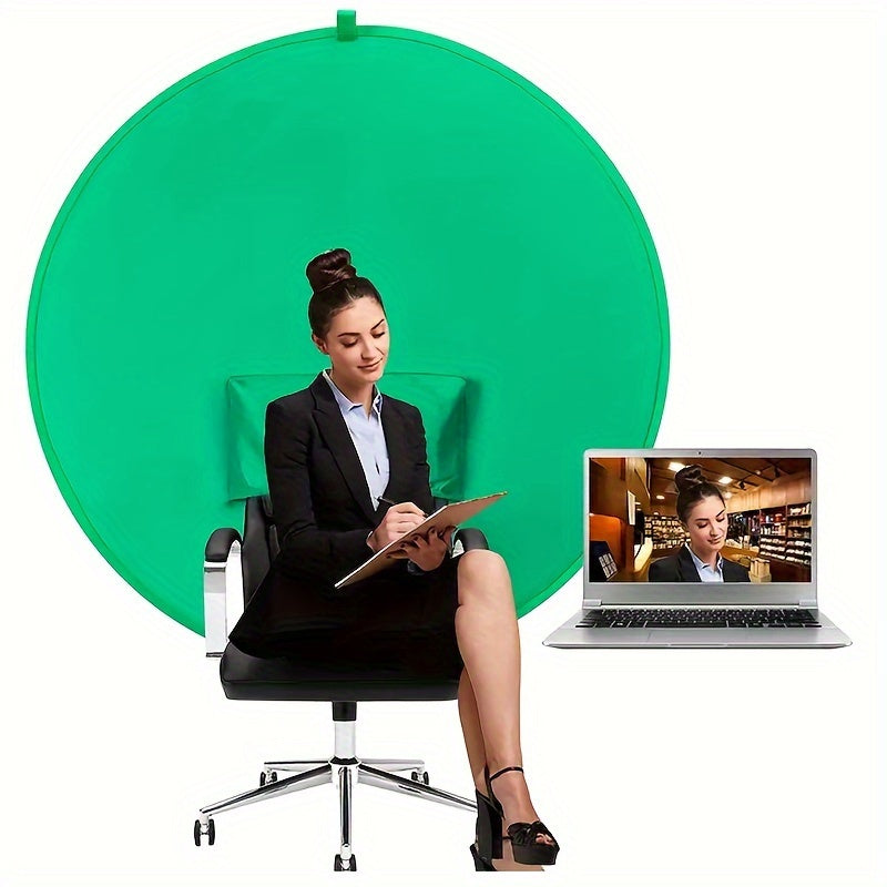 Green Backdrop Portable Webcam Background Folding Round Green Screen Chair Backdrop For Home Video Conference Live Streaming Broadcast