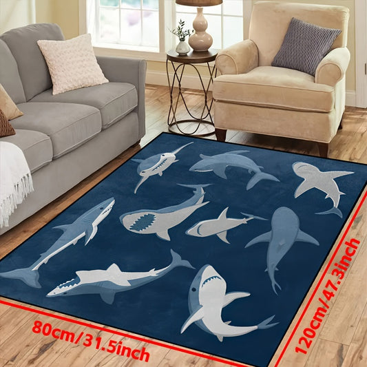 1pc 'A Group Of Cartoon Sharks' Door Rug, Indoor Mat, Creative Doormat, Non-slip Floor Rug Mat, Bedroom Accessories Room Decoration, Photo Props, Outdoor Decor