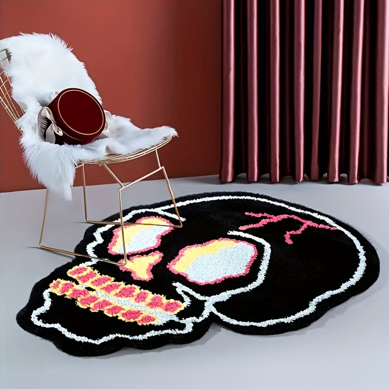 1pc, Fashionable Skull Head Indoor Mat - Absorbent Non-Slip Floor Rug for Living Room and Bedroom - Home Decor Accent Piece