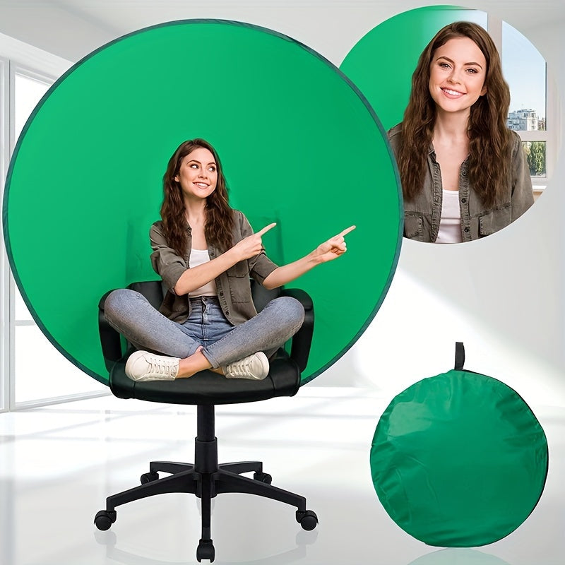 Green Backdrop Portable Webcam Background Folding Round Green Screen Chair Backdrop For Home Video Conference Live Streaming Broadcast